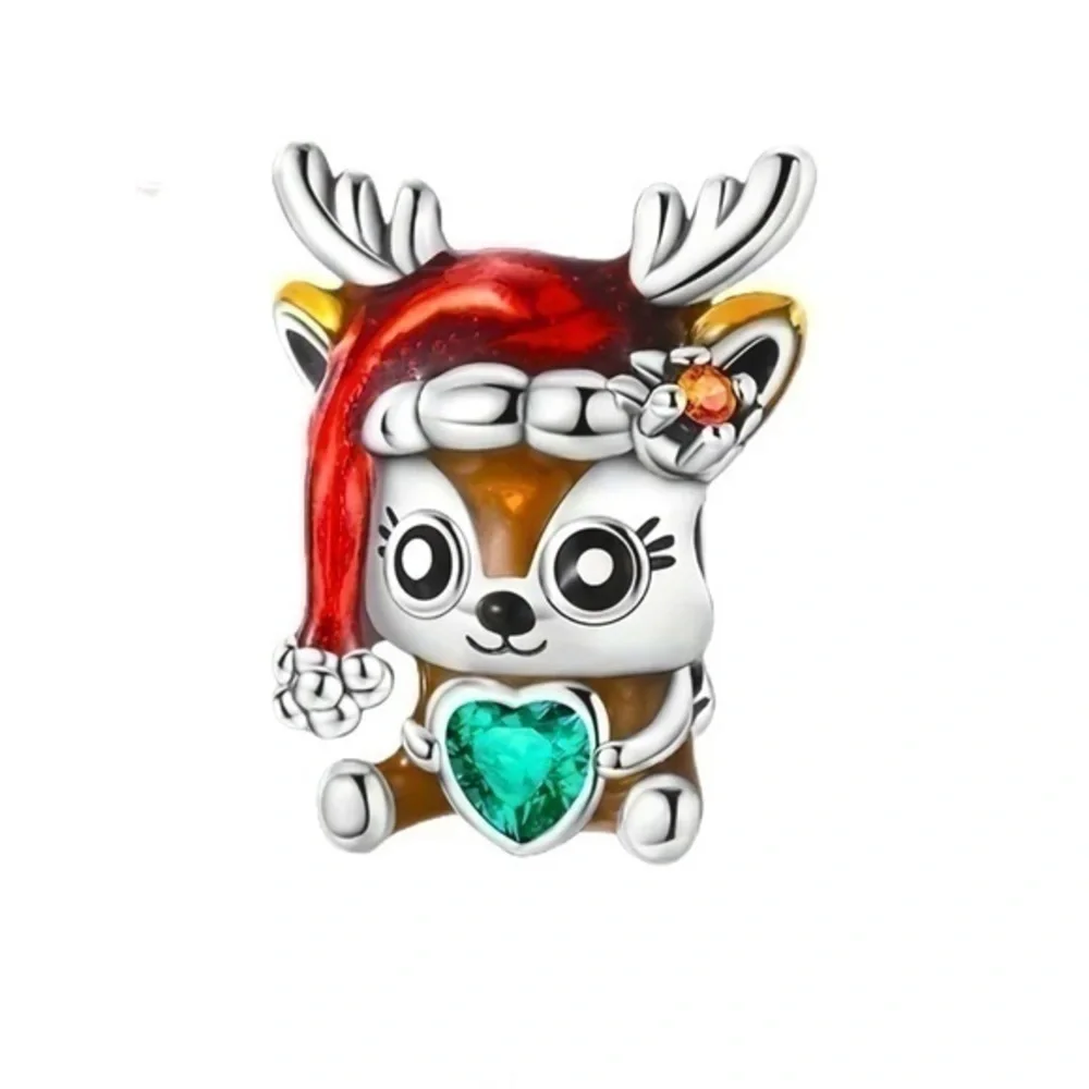 S925 Sterling Silver Colorful Reindeer Charm/Pendant - NWT